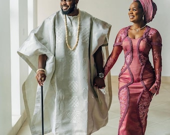 Aso oke couples outfit, Aso oke Agbada, Bride Aso oke dress, Yoruba wedding attire, traditional wedding outfits, African marriage outfits