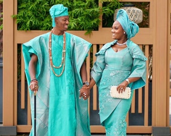 Aso oke couples outfit, Aso oke Agbada, Bride Aso oke dress, Yoruba wedding attire, traditional wedding outfits, African marriage outfits