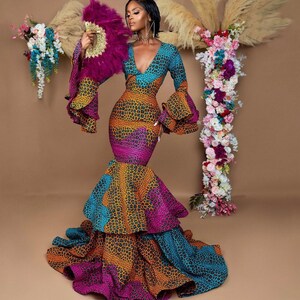 African dress, African maxi mermaid gown, African prom dress, Ankara ball gown, Ankara banquet gown, Ankara wedding dress, African clothing image 2