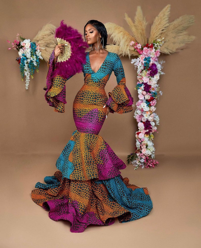 African dress, African maxi mermaid gown, African prom dress, Ankara ball gown, Ankara banquet gown, Ankara wedding dress, African clothing image 2