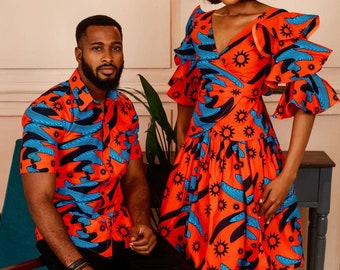 Couple Matching African outfits, Ankara couple matching set, Couple anniversary outfit African men shirt, African dress ankara gown, Dashiki