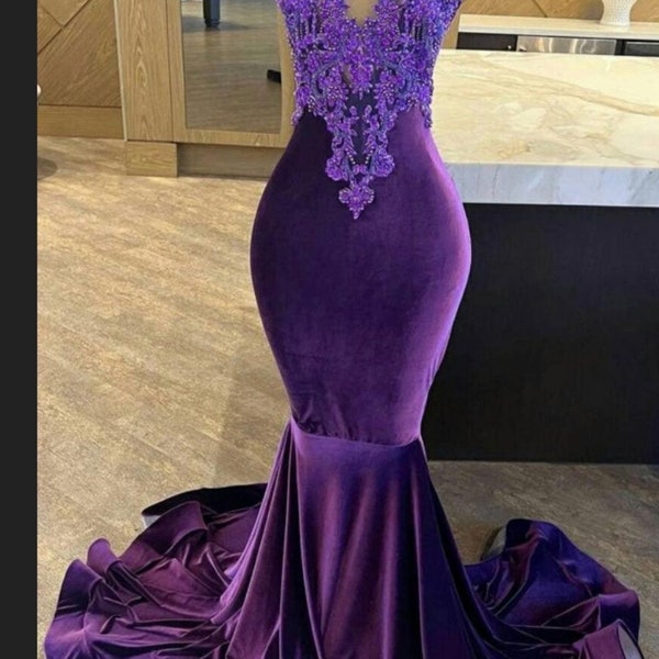 Purple mermaid dress, Velvet Evening dress, Party dress, Prom dress, Dinner dress, Birthday dress, Wedding gown, Homecoming dress, Ball gown
