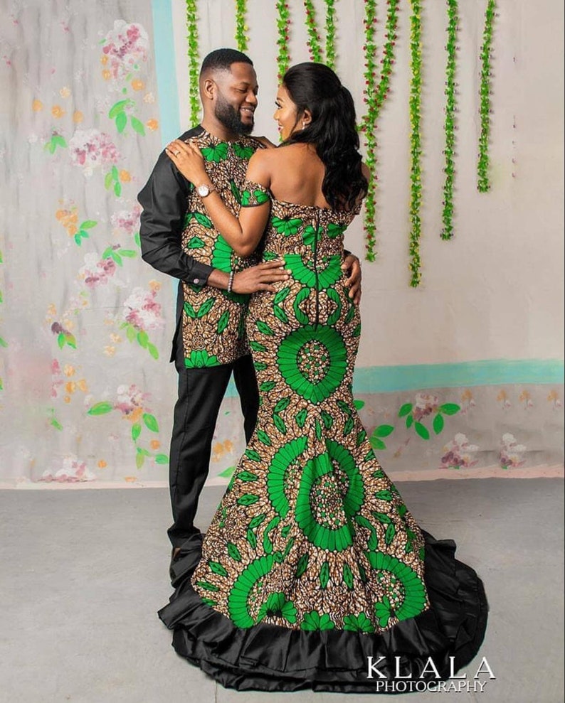 Couple African clothing, African couple matching outfits African wedding dress Matching African couple engagement outfit Men African fashion image 2