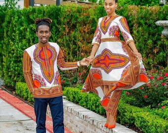 African couple matching outfit, Couple Ankara clothes, African dress, Ankara gown, African couples engagement outfit, African print dress