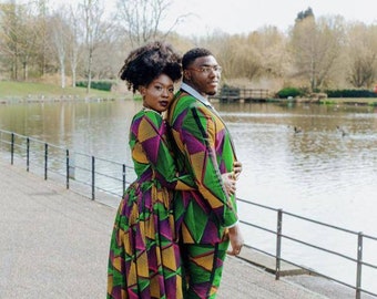 Couple African outfit, African couple engagement outfit, Ankara gown, Ankara clothes for couples wedding, Couple matching African clothing