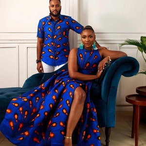 Couples matching African outfits, Couples Ankara matching set, Couples anniversary outfit, African men shirt, African dresses, ankara gown image 1