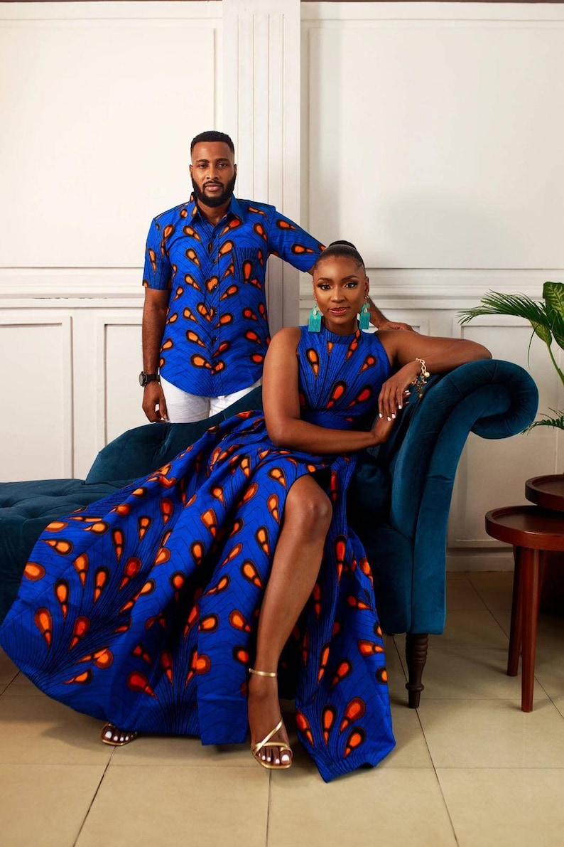 Couples matching African outfits, Couples Ankara matching set, Couples anniversary outfit, African men shirt, African dresses, ankara gown image 1