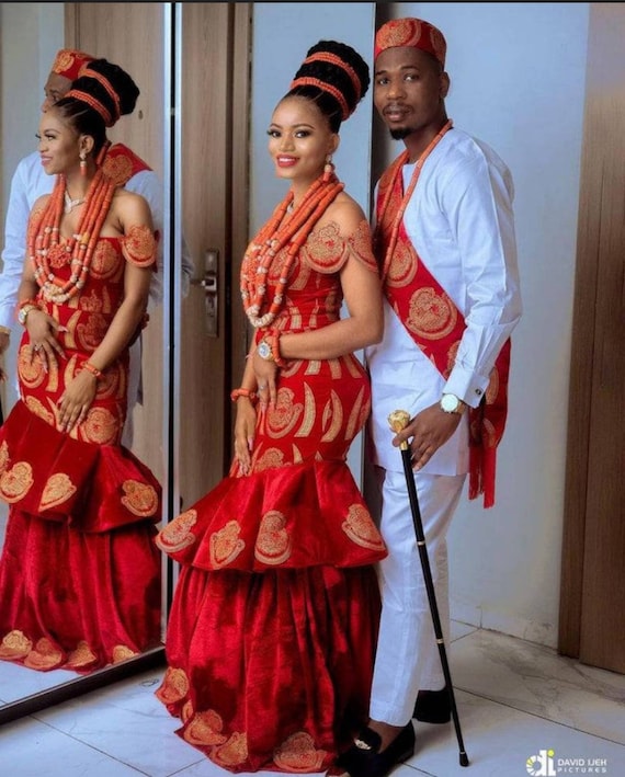 African Couple Outfit, Isiagu Traditional Marriage Attire, Igbo Couple  Clothes, African Dress Igbo Bridal Gown, Ankara Gown, Couple Dashiki -   Hong Kong