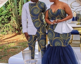 Couple African outfit, African couple engagement outfit, African dress, Ankara gown African wedding attire, Couple matching African clothing