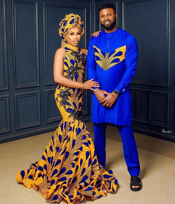 Couples African Outfit, Ankara Gown, African Men 2 Piece, African