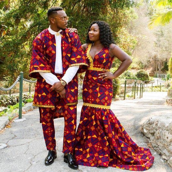 Couple African clothing, African couple matching outfits African wedding  dress Matching African couple engagement outfit Men African fashion -   Portugal