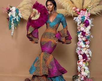 African dress, African maxi mermaid gown, African prom dress, Ankara ball gown, Ankara banquet gown, Ankara wedding dress, African clothing