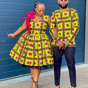 Paar afrikanische passend, afrikanische Outfits, Ankara paar passende Set, Paar Jubiläum Outfit afrikanische Männer Shirt Ankara Kleid, Dashiki Bild 2