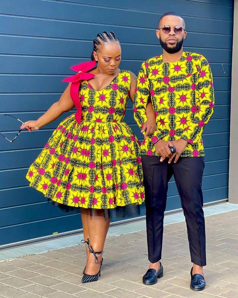 Paar afrikanische passend, afrikanische Outfits, Ankara paar passende Set, Paar Jubiläum Outfit afrikanische Männer Shirt Ankara Kleid, Dashiki Bild 2