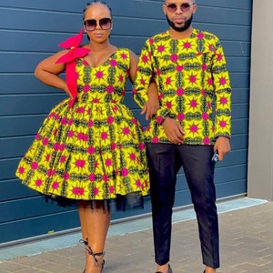 Couple African matching, African outfits, Ankara couple matching set, Couple anniversary outfit African men shirt ankara gown, Dashiki image 1