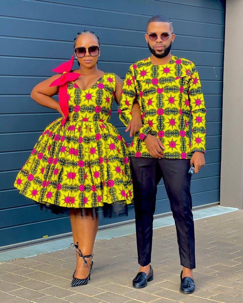 Couple African matching, African outfits, Ankara couple matching set, Couple anniversary outfit African men shirt ankara gown, Dashiki image 1