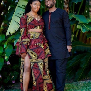 Couple African outfit, African couple engagement outfit, Ankara gown, Ankara clothes for couples wedding, Couple matching African clothing image 1