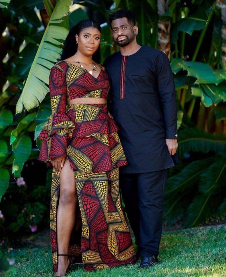 Couple African outfit, African couple engagement outfit, Ankara gown, Ankara clothes for couples wedding, Couple matching African clothing image 1