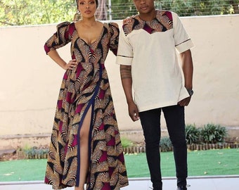 Couple African clothing, African couple matching outfits African skater dress, Ankara gown, ankara outfit, Ankara midi dress African fashion