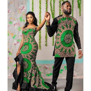 Couple African clothing, African couple matching outfits African wedding dress Matching African couple engagement outfit Men African fashion image 1