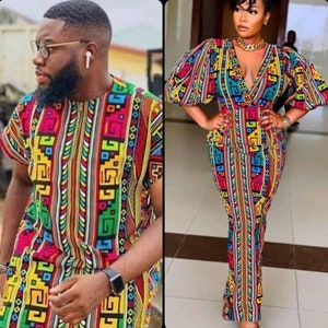 Couple African outfits, matching ankara outfit for couples, Men African shirt African fashion African dress African print dress, ankara gown