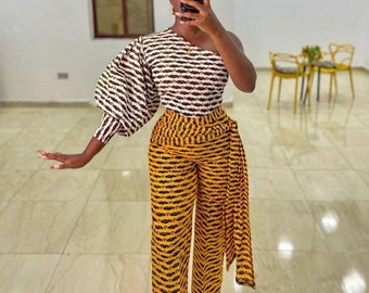 African 2 piece set, Ankara pants and top, African 2 piece blouse and Ankara pants African print coord African clothing African matching set