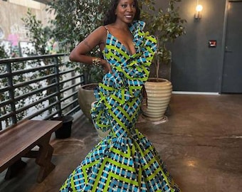 African mermaid dress, Ankara gown, African maxi mermaid gown, African prom dress African dress, Ankara gown, African theme birthday dress