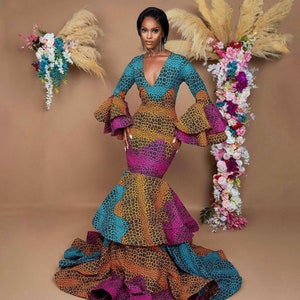 African dress, African maxi mermaid gown, African prom dress, Ankara ball gown, Ankara banquet gown, Ankara wedding dress, African clothing image 3