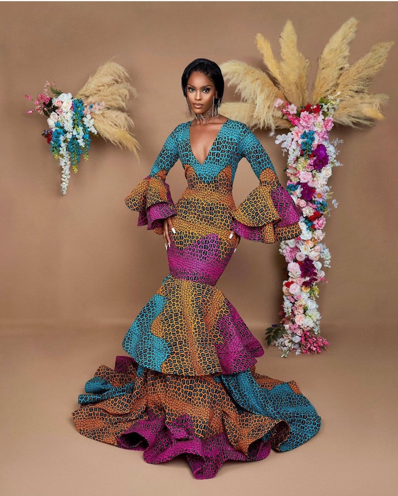 African dress, African maxi mermaid gown, African prom dress, Ankara ball gown, Ankara banquet gown, Ankara wedding dress, African clothing image 3