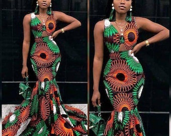 African mermaid dress, Ankara gown African maxi mermaid gown, African prom dress African dress Ankara gown, African floor length dress