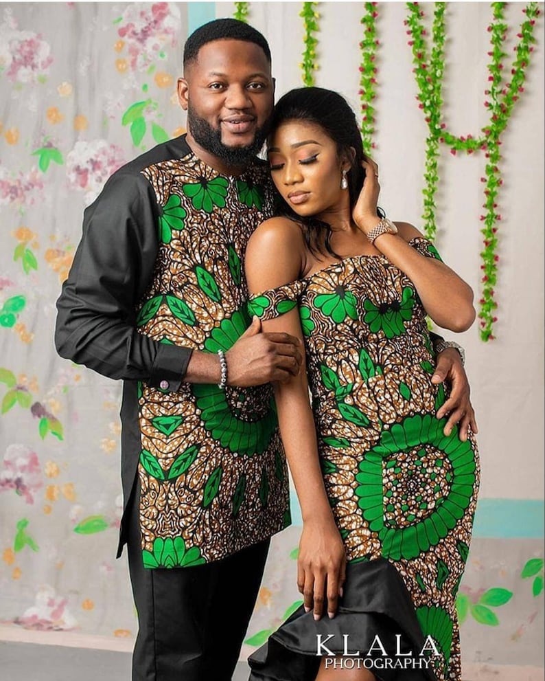 Couple African clothing, African couple matching outfits African wedding dress Matching African couple engagement outfit Men African fashion image 6