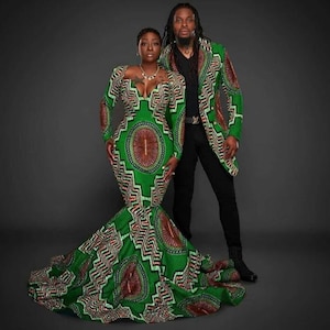 Couple African outfit, African couple engagement outfit, African dress, Ankara gown African wedding attire, Couple matching African clothing