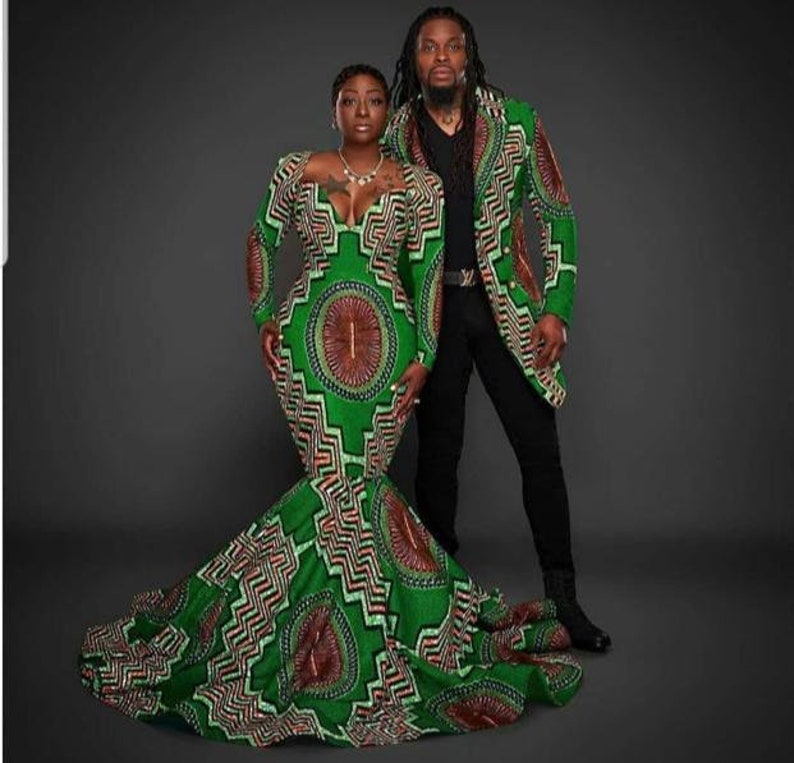 Couple African outfit, African couple engagement outfit, African dress, Ankara gown African wedding attire, Couple matching African clothing 
