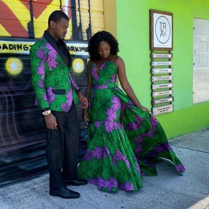 Couple African outfit, African dress, Ankara maxi dress, Men Ankara jacket, African couple engagement outfit, Ankara gown, African clothing