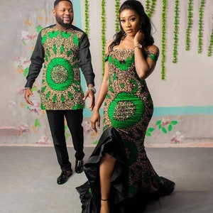 Couple African clothing, African couple matching outfits African wedding dress Matching African couple engagement outfit Men African fashion image 3