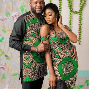 Couple African clothing, African couple matching outfits African wedding dress Matching African couple engagement outfit Men African fashion image 5