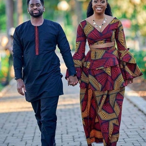 Couple African outfit, African couple engagement outfit, Ankara gown, Ankara clothes for couples wedding, Couple matching African clothing image 2