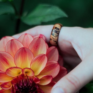 Spalted Tamarind Wood and Forged Carbon Fiber Ring, Handmade Mens Engagement Ring, Mens Wedding Band, Curved Comfort Fit Ring, Hand Crafted image 1