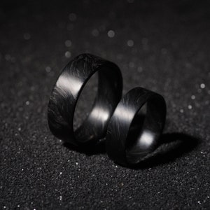 Forged Carbon Fiber Ring, Handmade Mens Engagement Rings, Matte Black Wedding Band, Flat Comfort Fit Ring, Safety Jewelry Made in America