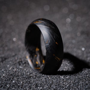 Gold and Forged Carbon Fiber Ring, Handmade Mens Engagement Ring, Mens Wedding Band, Hand Crafted Curved or Flat Comfort Fit Ring