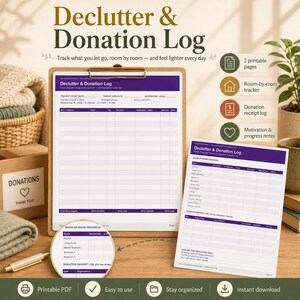 Declutter Donation Log Printable | Room by Room Declutter Tracker | Minimalist Home Planner | Clutter Free PDF | Instant Download
