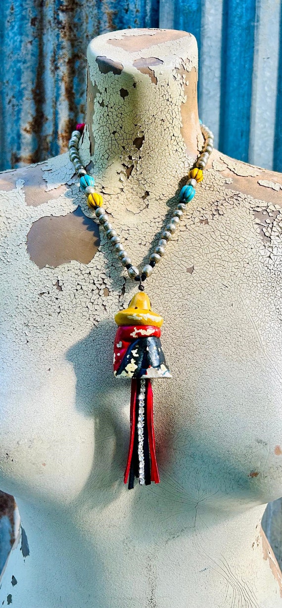 Vintage Chalkware Sombrero Guy Necklace-Vintage S… - image 4