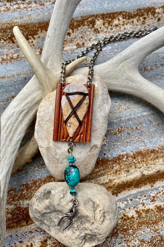 Silver Arrowhead Necklace w/ Turquoise and Leather – Just In Casings Jewelry