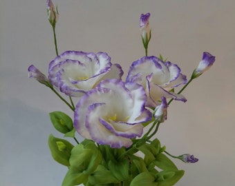 Eustoma-Polymer Clay Flowers in the pot-Artificial flowers-Cold porcelain-flower arrangement-botanical sculpture-home decor-valentines day