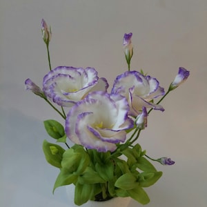 Eustoma-Polymer Clay Flowers in the pot-Artificial flowers-Cold porcelain-flower arrangement-botanical sculpture-home decor-valentines day