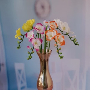Freesia-Set 5 Flowers-Polymer Clay Flowers- -Gifts for mother-Floral Composition-Cold porcelain-Artificial flowers-Real Touch Flowers