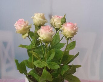 Handmade Polymer Clay Rose in Pot: Cold Porcelain Flower Arrangement