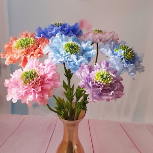 Scabiosa polymer clay flower arrangement-Cold porcelain-real touch flowers-fake flowers-floral home decor-Floral Composition--handmade