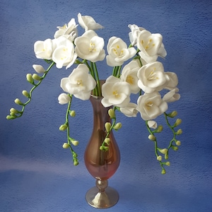 Freesia Set 7 Flowers of Polymer Clay-Gifts for mother-Floral Composition-Cold porcelain-Real Touch Flower bouquet-Clay bouquet-fake flowers