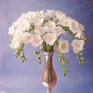 Freesia Set 13 Flowers of Polymer Clay-Gifts for mother-Cold porcelain-Real touch flower bouquet-Floral Composition-faux flower stems